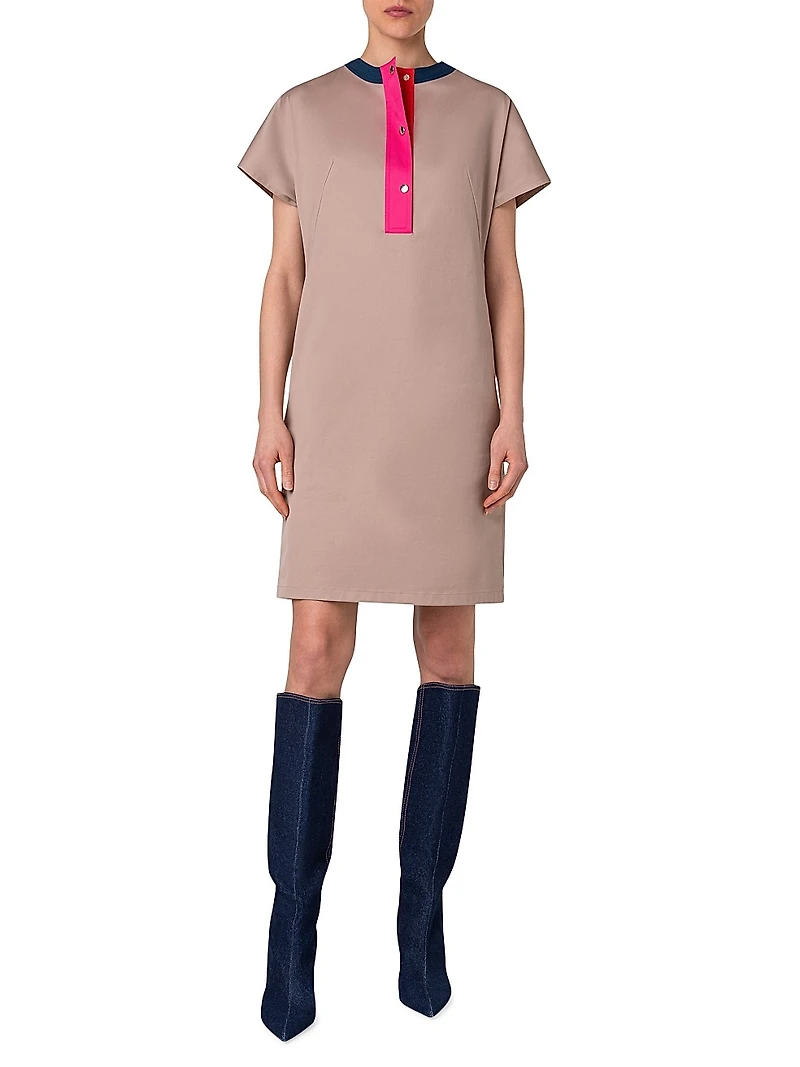 Colorblocked Stretch Cotton Gabardine Dress