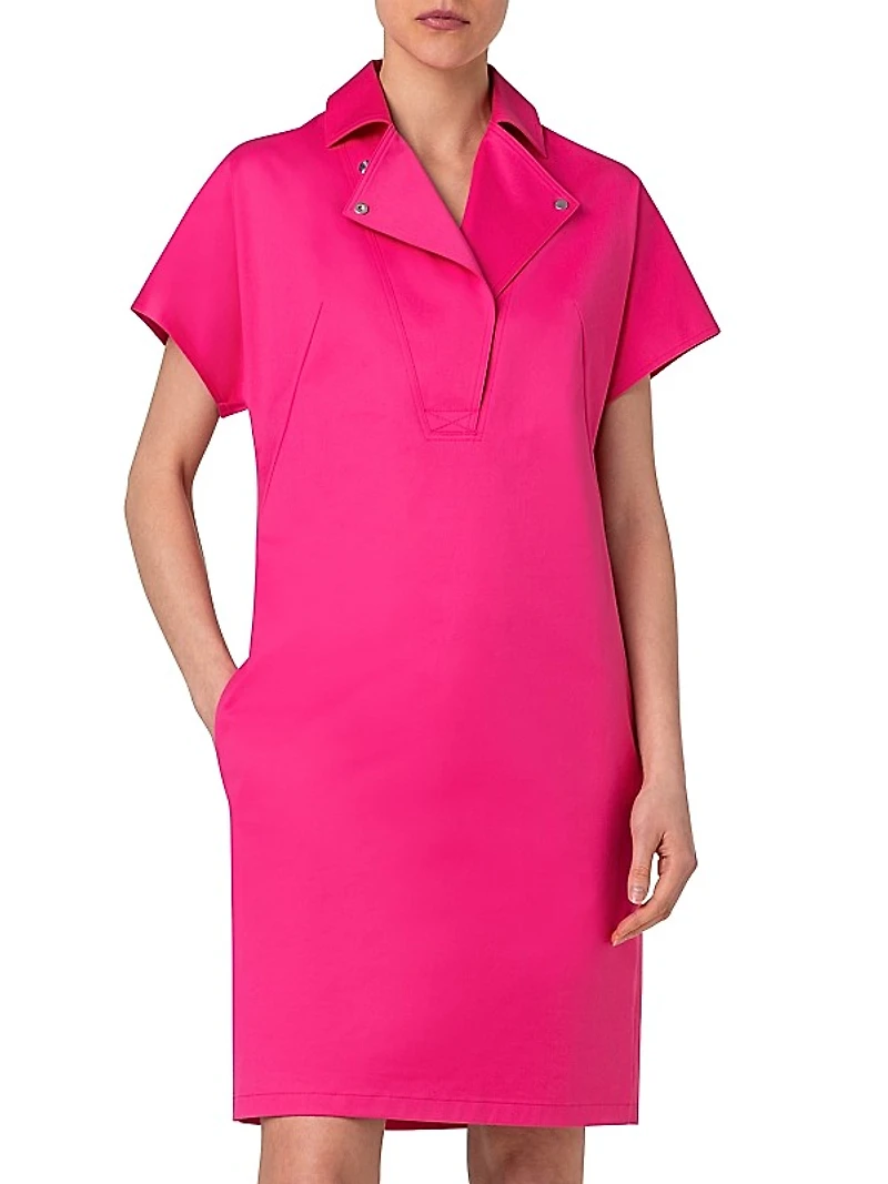 Stretch Cotton Gabardine Knee-Length Dress