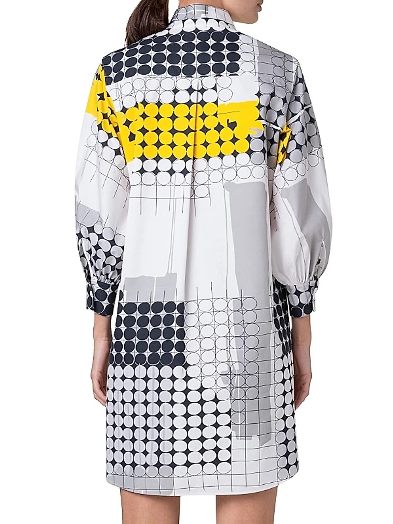 Skyscraper Facade Print Poplin Shirtdress