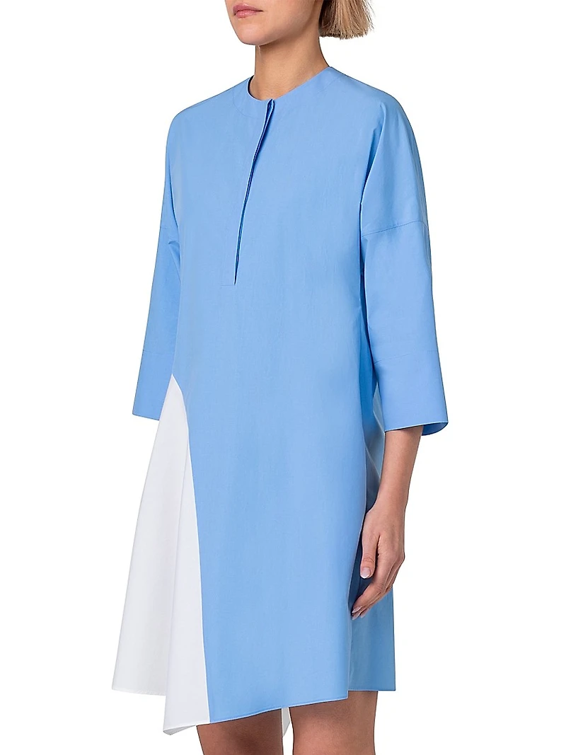 Asymmetric Two-Tone Cotton Poplin Dress