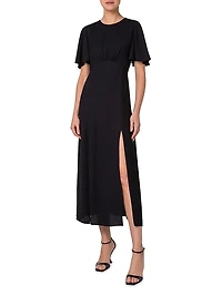 Crepe Flutter-Sleeve Midi-Dress