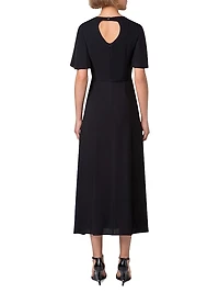 Crepe Flutter-Sleeve Midi-Dress