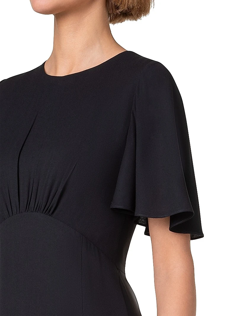 Crepe Flutter-Sleeve Midi-Dress