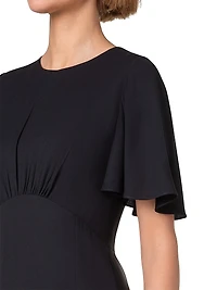 Crepe Flutter-Sleeve Midi-Dress