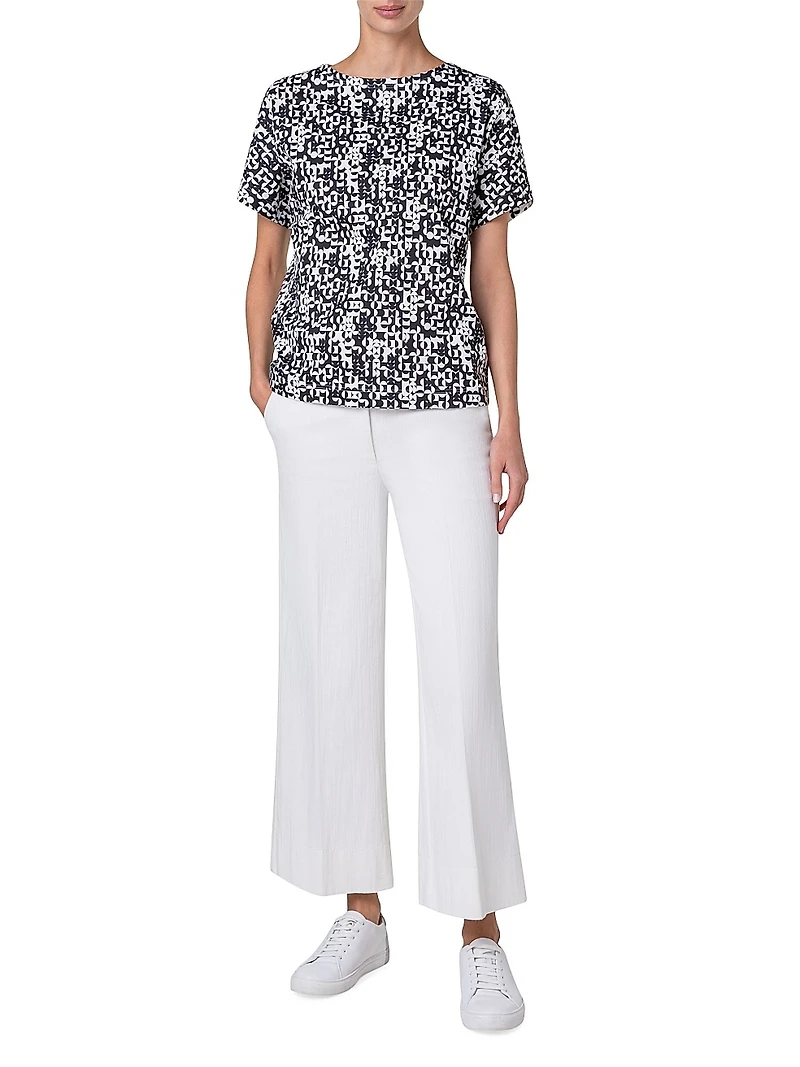 Geometric Cotton Short-Sleeve Top