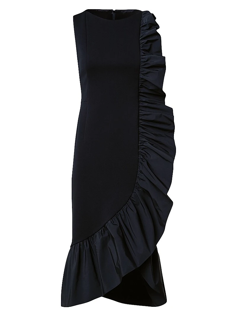 Jersey Ruffled Sleeveless Midi-Dress