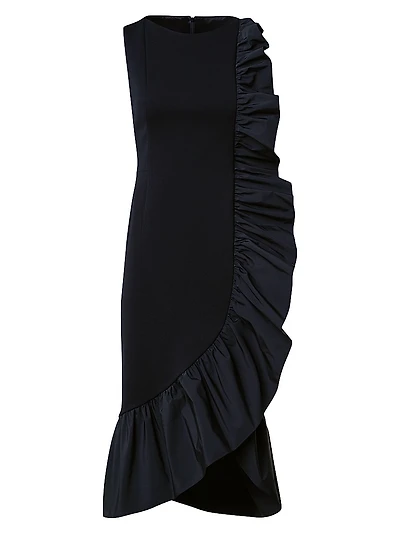 Jersey Ruffled Sleeveless Midi-Dress