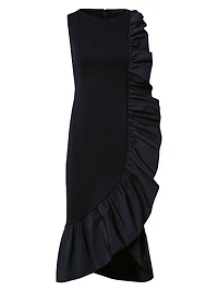 Jersey Ruffled Sleeveless Midi-Dress