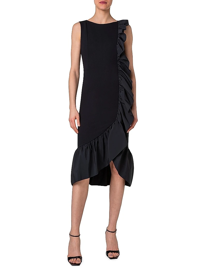 Jersey Ruffled Sleeveless Midi-Dress