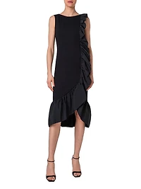 Jersey Ruffled Sleeveless Midi-Dress