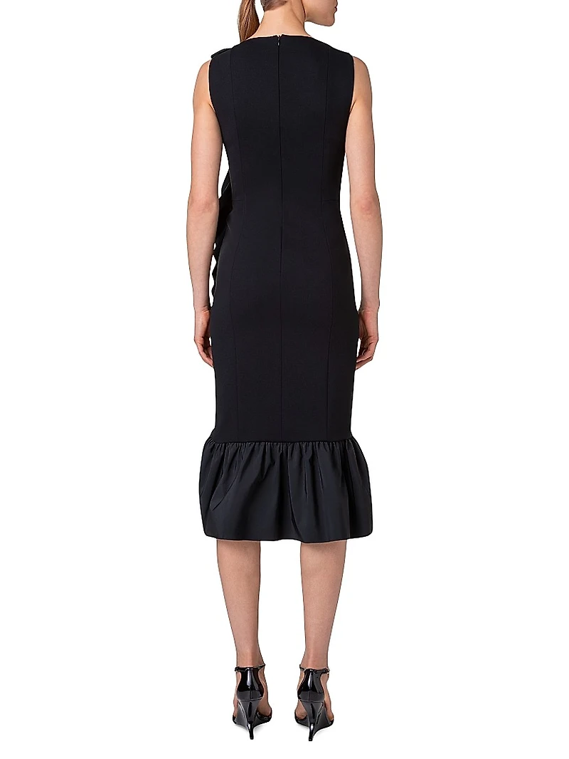 Jersey Ruffled Sleeveless Midi-Dress