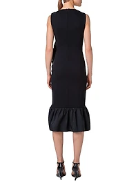Jersey Ruffled Sleeveless Midi-Dress