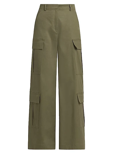 Olive Stretch Wide-Leg Pants