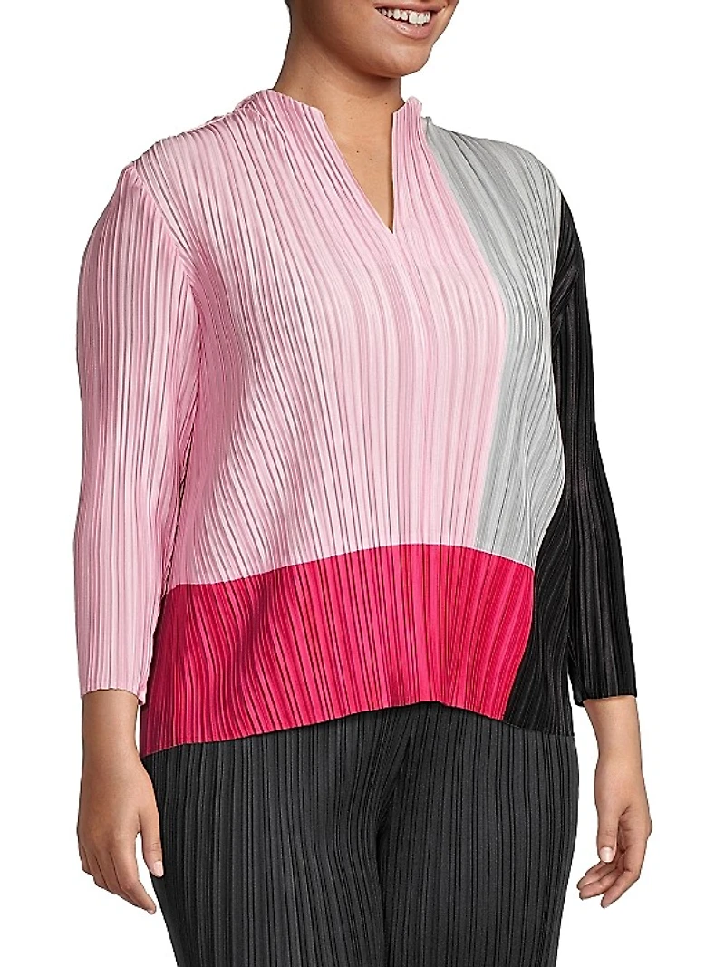 Pleated Colorblocked Blouse