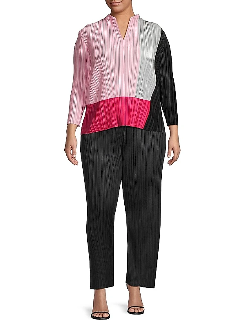 Pleated Colorblocked Blouse