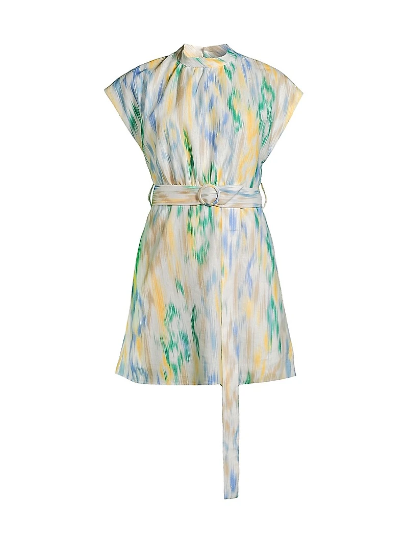 Ikat-Inspired Linen-Blend Belted Minidress