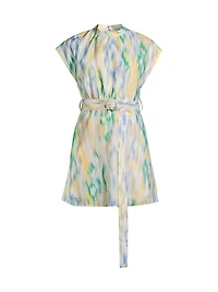 Ikat-Inspired Linen-Blend Belted Minidress