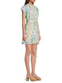 Ikat-Inspired Linen-Blend Belted Minidress