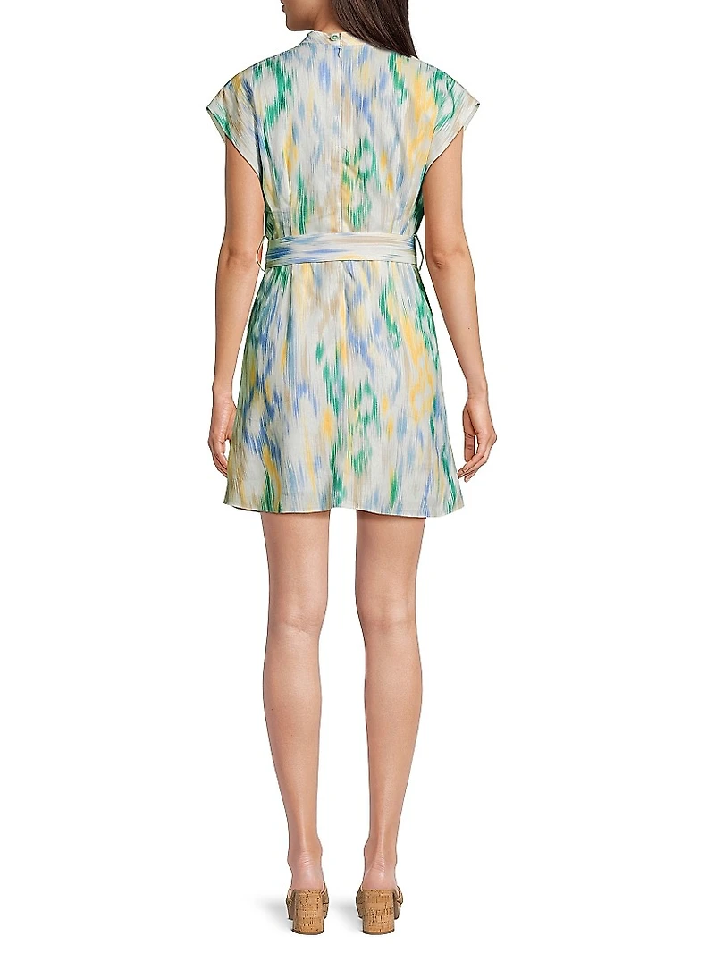 Ikat-Inspired Linen-Blend Belted Minidress