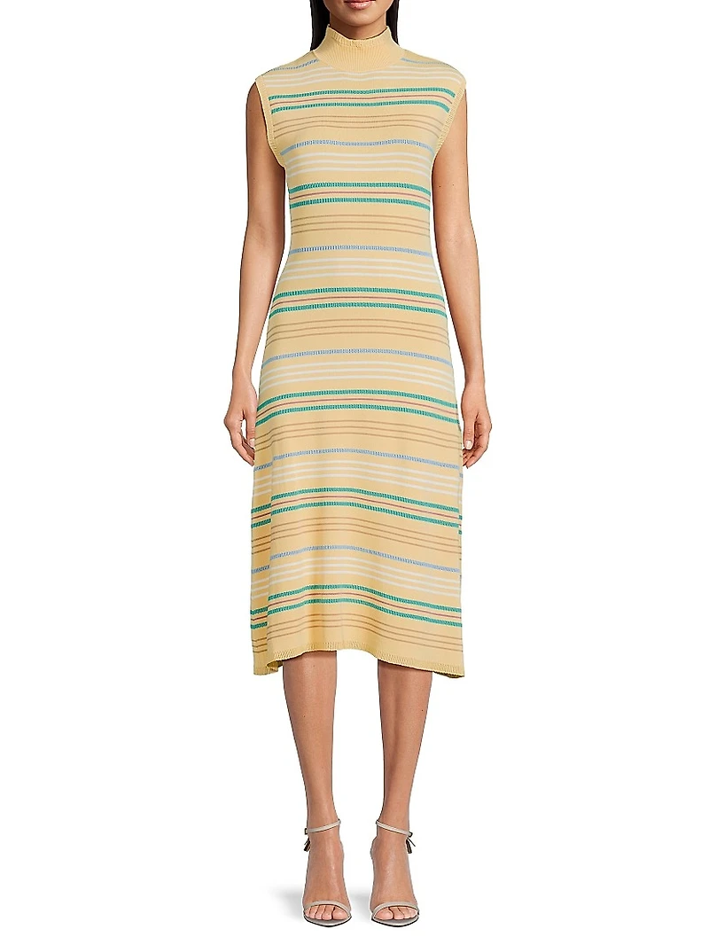 Striped Pointelle-Knit Midi-Dress