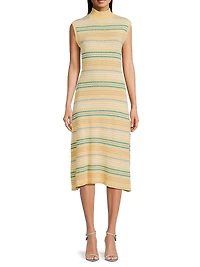 Striped Pointelle-Knit Midi-Dress