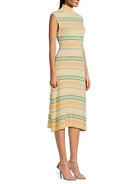Striped Pointelle-Knit Midi-Dress