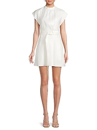 Linen-Blend Belted Minidress
