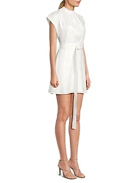 Linen-Blend Belted Minidress