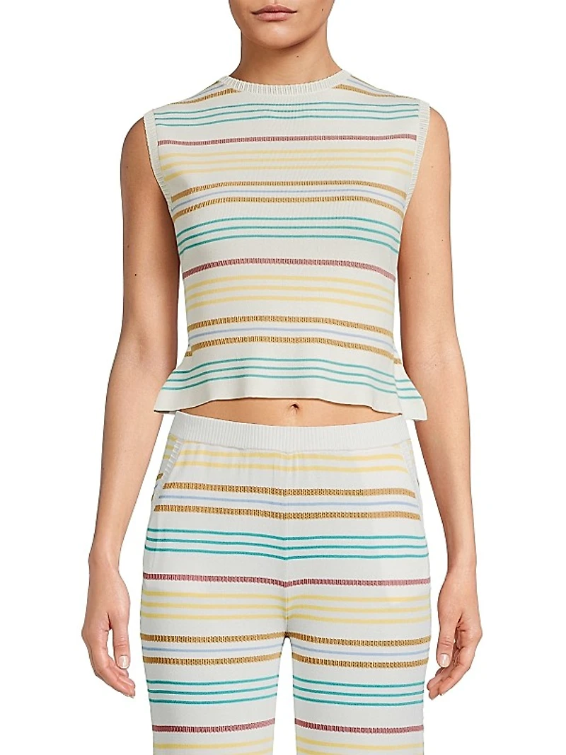 Striped Pointelle-Knit Sleeveless Top