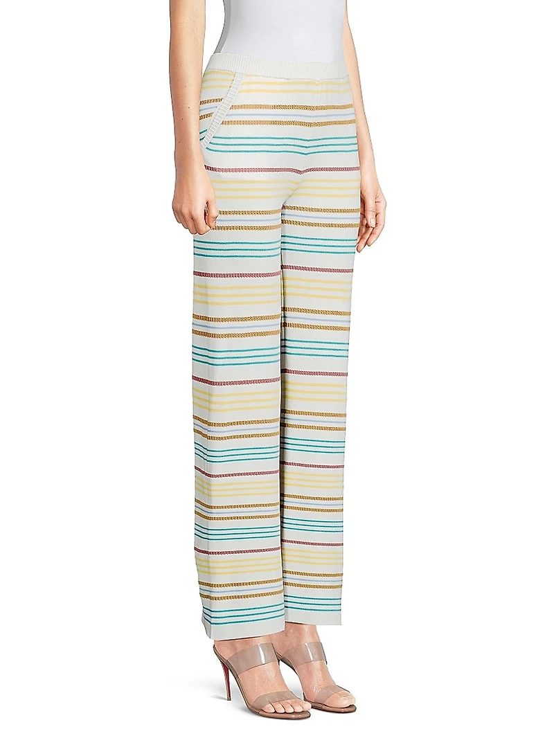 Striped Pointelle-Knit Pants