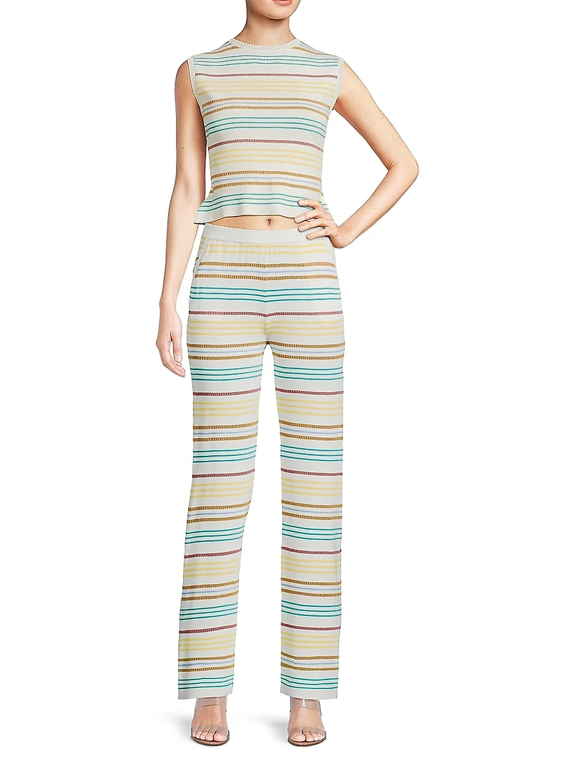 Striped Pointelle-Knit Pants