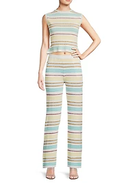 Striped Pointelle-Knit Pants
