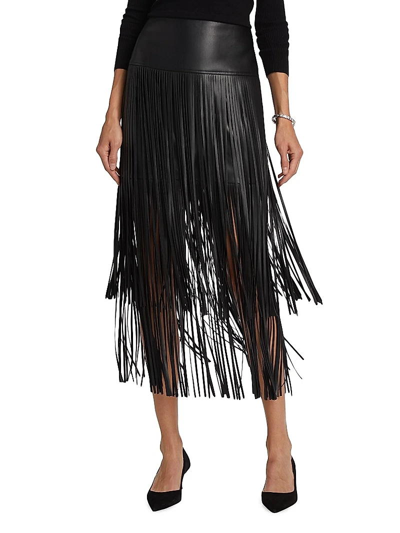 Karolina Fringe Vegan Leather Skirt