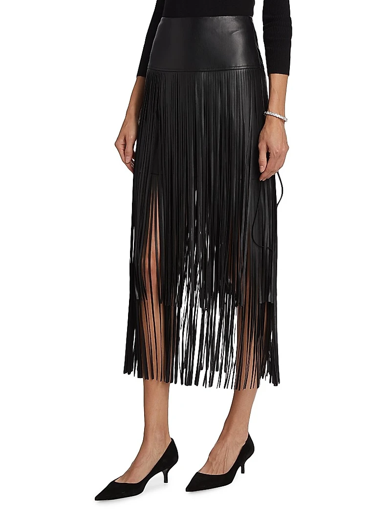 Karolina Fringe Vegan Leather Skirt