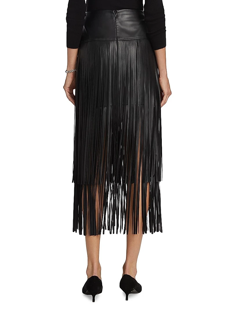 Karolina Fringe Vegan Leather Skirt