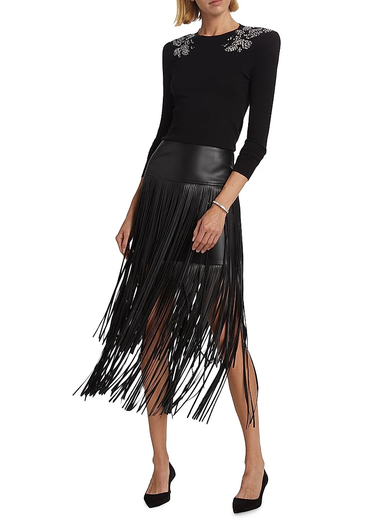 Karolina Fringe Vegan Leather Skirt