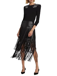 Karolina Fringe Vegan Leather Skirt
