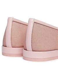 Sleek Bow Leather-Trimmed Sparkle Mesh Flats