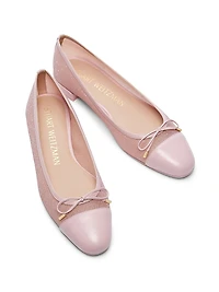 Sleek Bow Leather-Trimmed Sparkle Mesh Flats