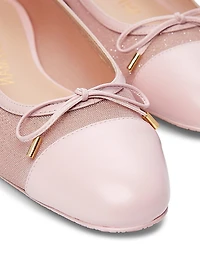 Sleek Bow Leather-Trimmed Sparkle Mesh Flats