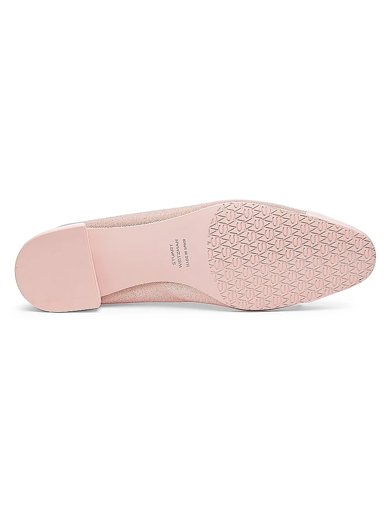 Sleek Bow Leather-Trimmed Sparkle Mesh Flats