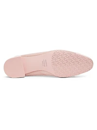 Sleek Bow Leather-Trimmed Sparkle Mesh Flats