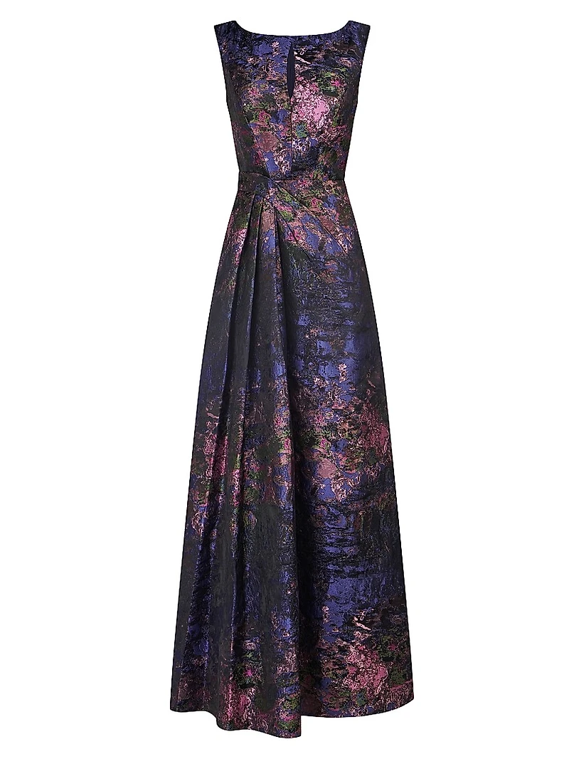 Winona Monet Jacquard Cap-Sleeve Gown