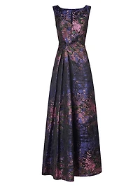 Winona Monet Jacquard Cap-Sleeve Gown