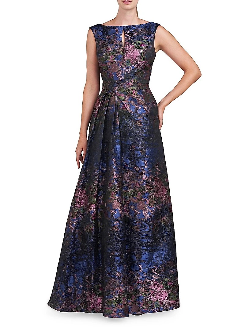 Winona Monet Jacquard Cap-Sleeve Gown