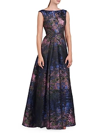 Winona Monet Jacquard Cap-Sleeve Gown