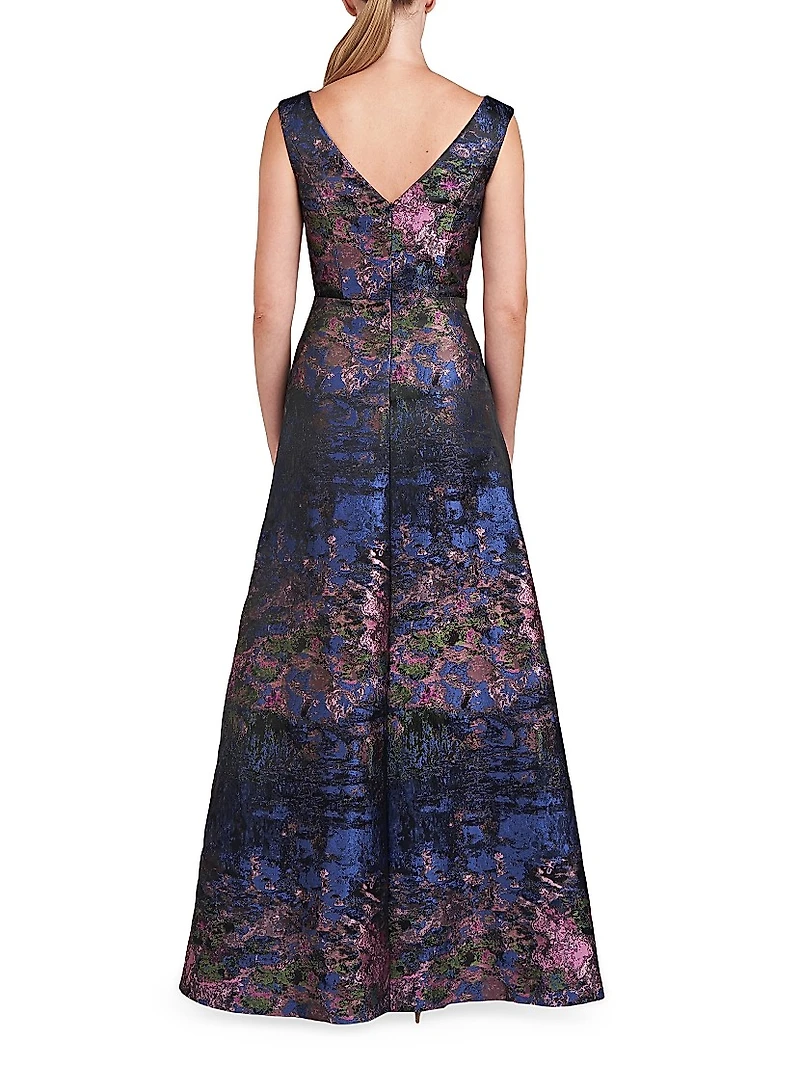 Winona Monet Jacquard Cap-Sleeve Gown