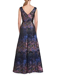 Winona Monet Jacquard Cap-Sleeve Gown