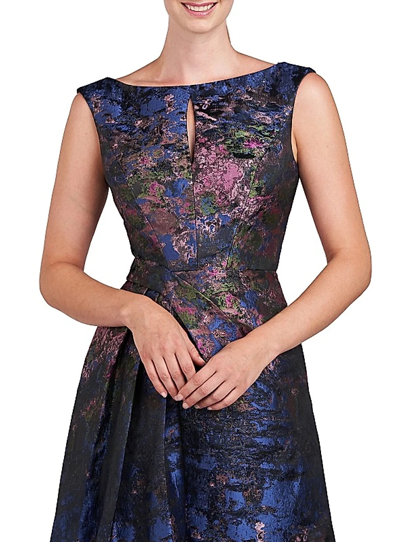 Winona Monet Jacquard Cap-Sleeve Gown
