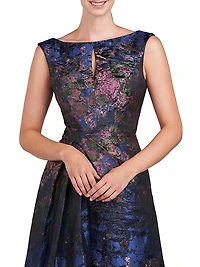 Winona Monet Jacquard Cap-Sleeve Gown